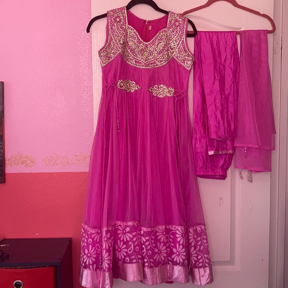 Pink Indian Anarkali churidar kurta size 36